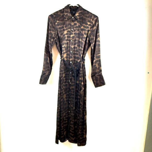 Rails Dresses & Skirts - Rails Anina Satin Button Down Shirt Dress Umber Leopard Size XS Mob Wife